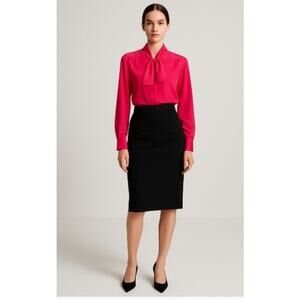 VINTAGE red tie neck long sleeve silky blouse size Large office career work